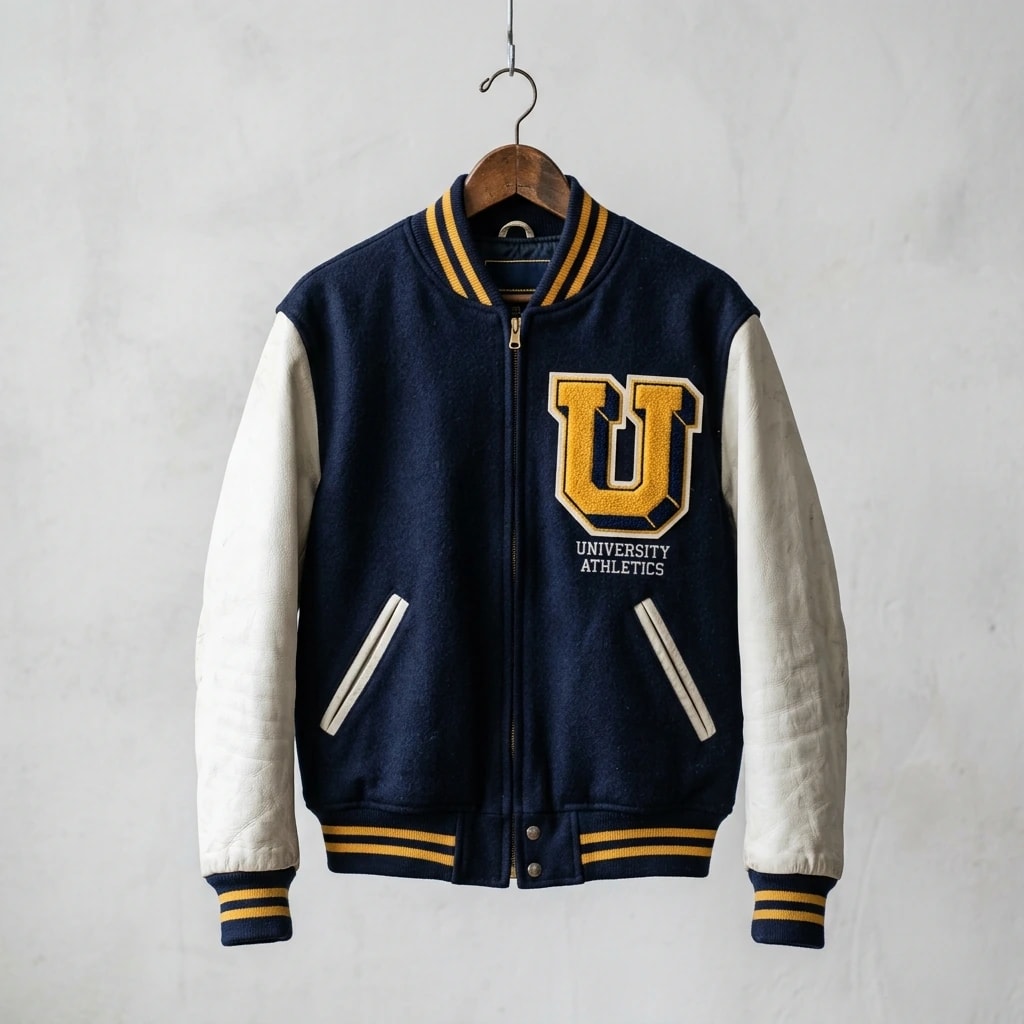 Varsity jacket with a chenille letter U on the chest