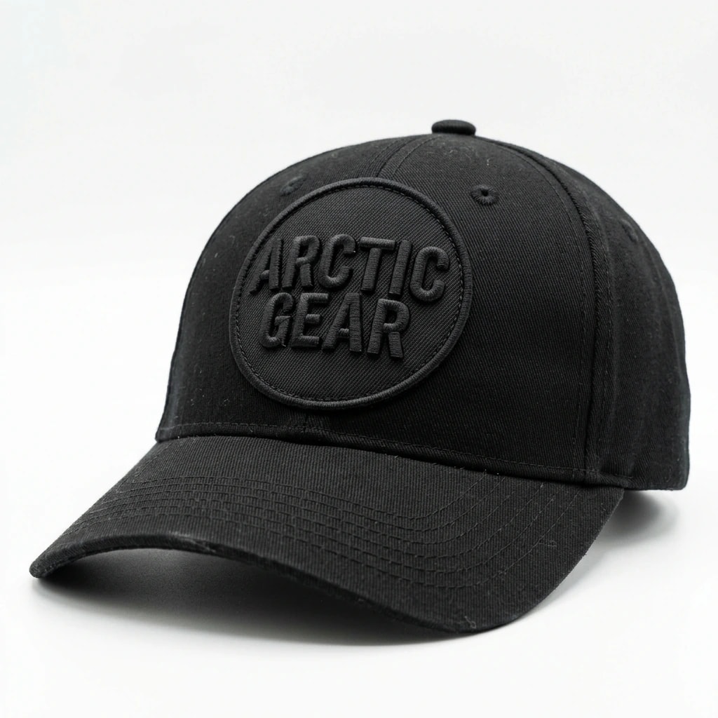 Black cap with raised tone-on-tone 3D puff lettering